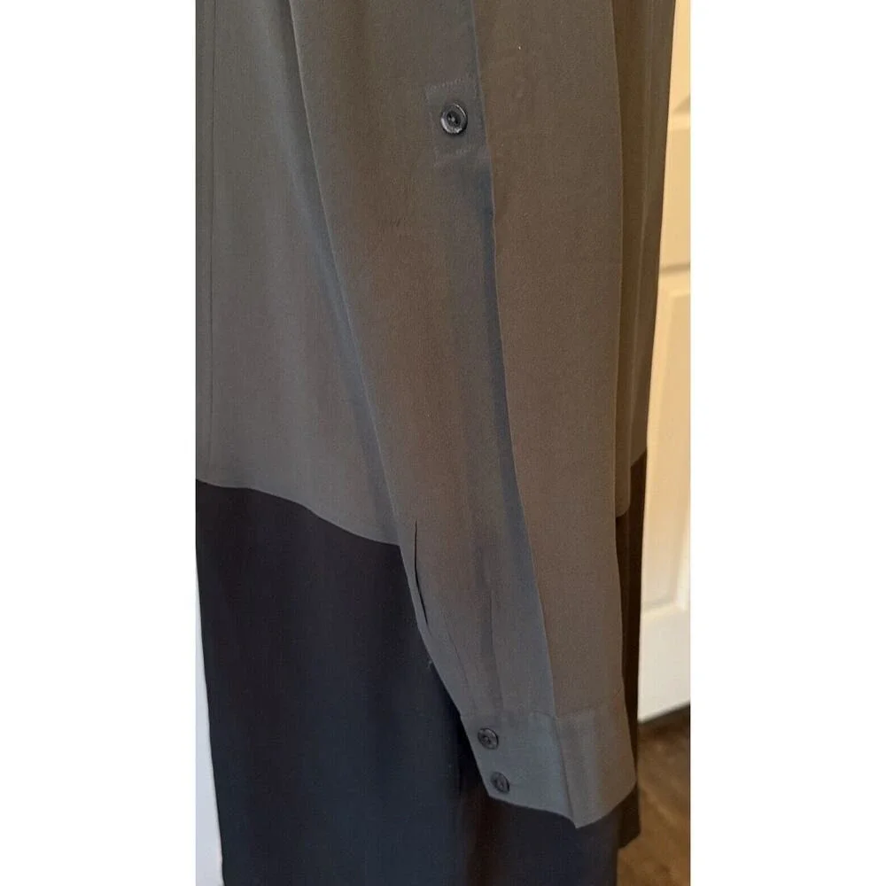 Eileen Fisher Dress Women Small 100% Silk Gray/Black Roll Tab Sleeve Oversize‎